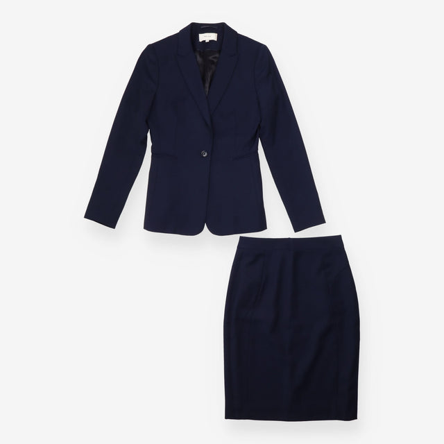 Navy Wool Blend Skirt Suit Blazer Pencil Skirt