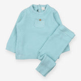 Turquoise knit sweater and jogger outfit