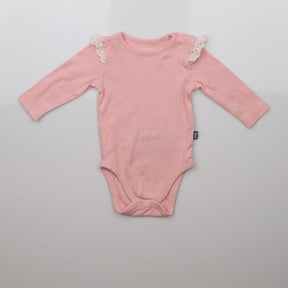 Bodysuit Pink Frill Shoulder White