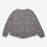 Printed Button Front Long Sleeve Blouse Black Whit