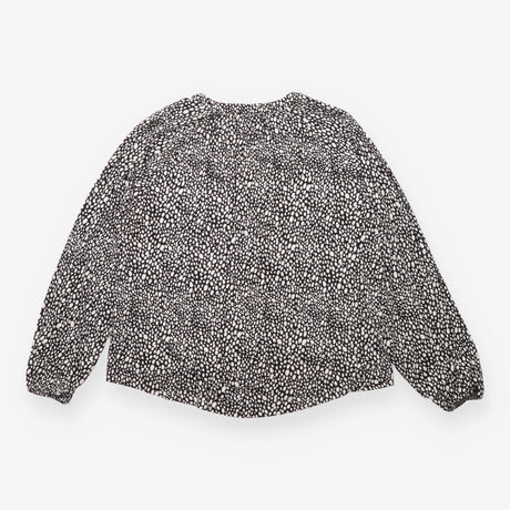 Printed Button Front Long Sleeve Blouse Black Whit