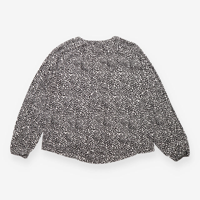 Printed Button Front Long Sleeve Blouse Black Whit