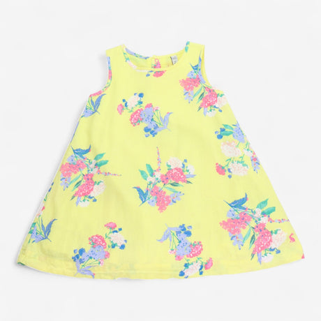 Yellow floral sleeveless lined summer dress & bloo