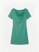 Midi Dress Turquoise Green Short Sleeve Relaxed A-