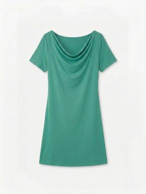 Midi Dress Turquoise Green Short Sleeve Relaxed A-