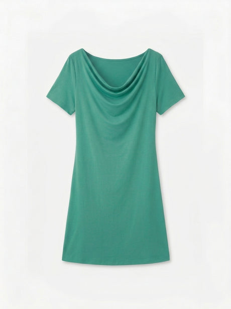 Midi Dress Turquoise Green Short Sleeve Relaxed A-