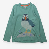 T-shirt green puffin on a rock