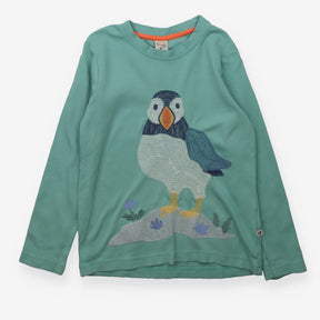 T-shirt green puffin on a rock