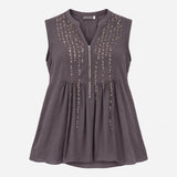 Top Charcoal Grey Sequin Embellished Zip Front Sle