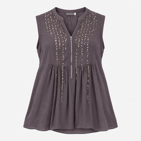 Top Charcoal Grey Sequin Embellished Zip Front Sle
