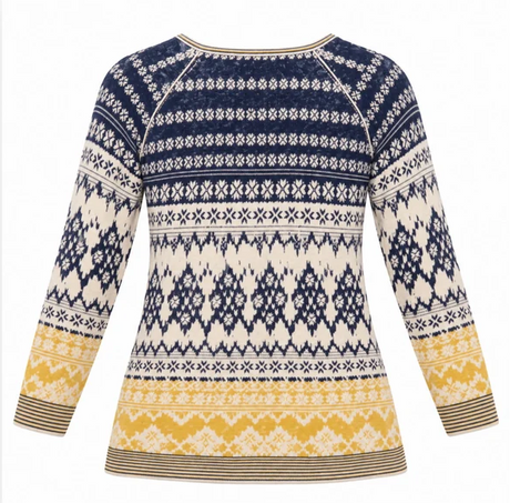 Jumper Linen Cotton Fairisle Pattern Navy Cream Mu