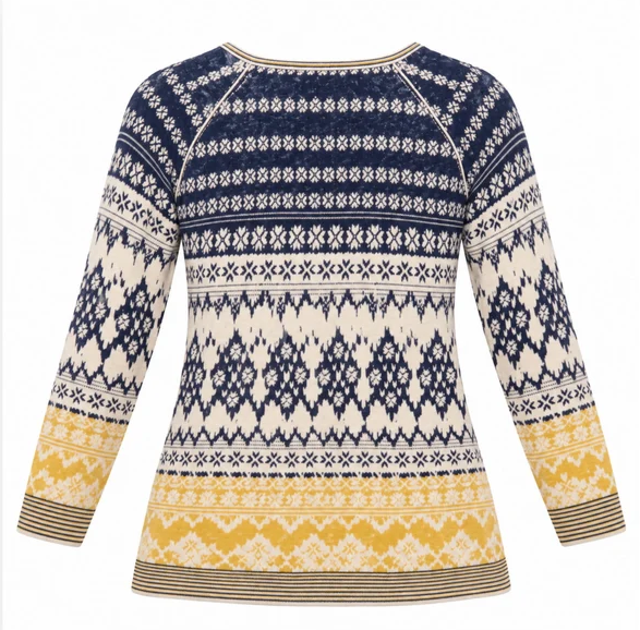 Jumper Linen Cotton Fairisle Pattern Navy Cream Mu