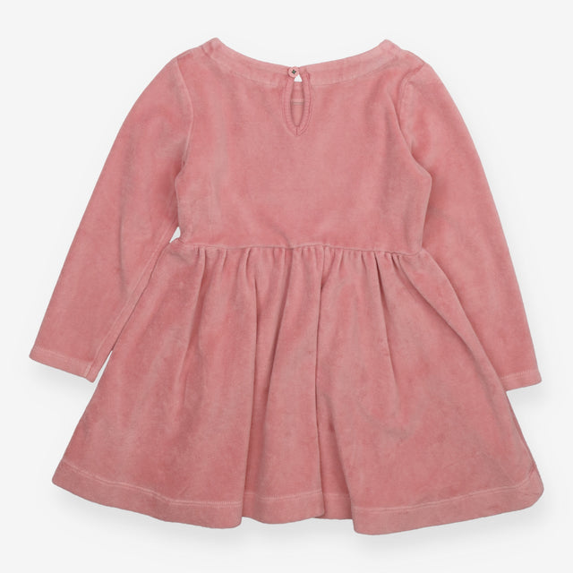 Pink velour dress with festive robin