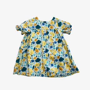 Yellow and Blue Woven Dress with Yellow Cardigan
