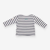 Tee LS white blue stripe button shoulders