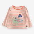 T-Shirt Long Sleeve Orange Stripe Dinosaur