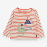 T-Shirt Long Sleeve Orange Stripe Dinosaur
