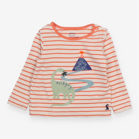 T-Shirt Long Sleeve Orange Stripe Dinosaur