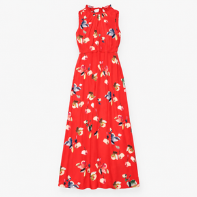Dress Floral Print Ruffled High Neck Sleeveless Ma