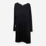 Long Sleeve Jersey Dress – Black, Cinched Waist