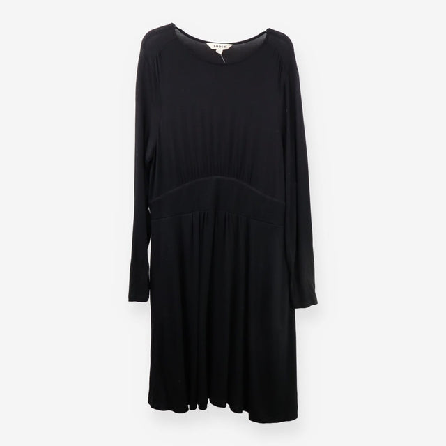 Long Sleeve Jersey Dress – Black, Cinched Waist