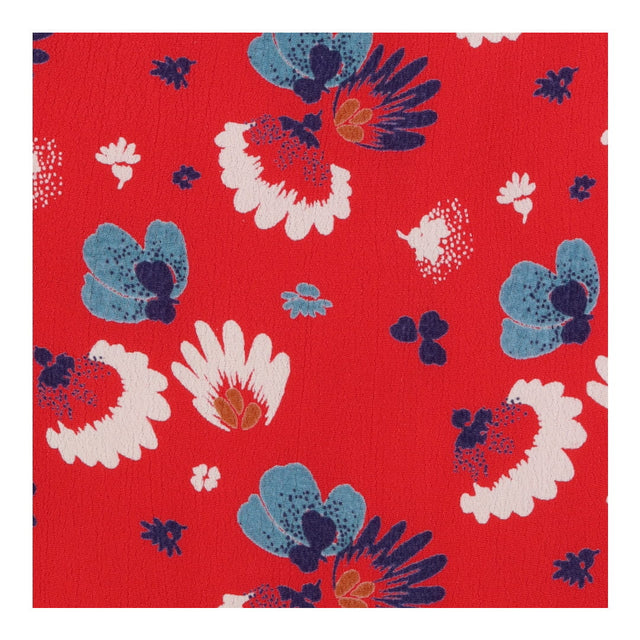 Dress red with blue flowers