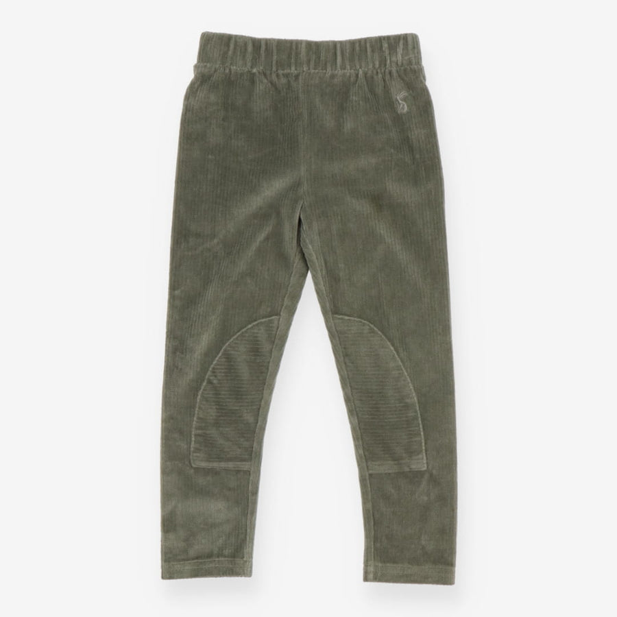Leggings velour green ribbed knee patches