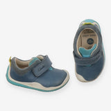 Leather Shoes Blue Velcro Strap