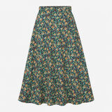 Skirt Rose Organic Cotton A-Line Maxi Floral Teal 