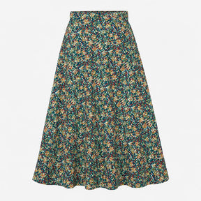Skirt Rose Organic Cotton A-Line Maxi Floral Teal 