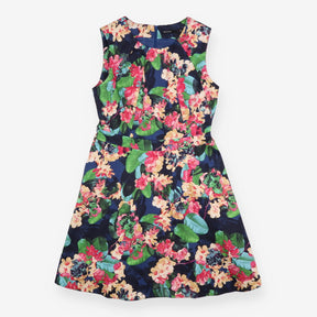 Midi Dress Navy Tropical Floral Fit and Flare