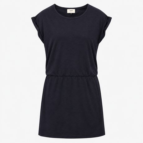 Midi Dress Slouchy Scoop Neck Short Sleeve Navy