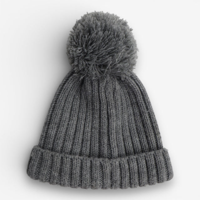 Grey knit bobble hat