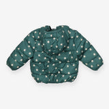 Green puffer coat with stars