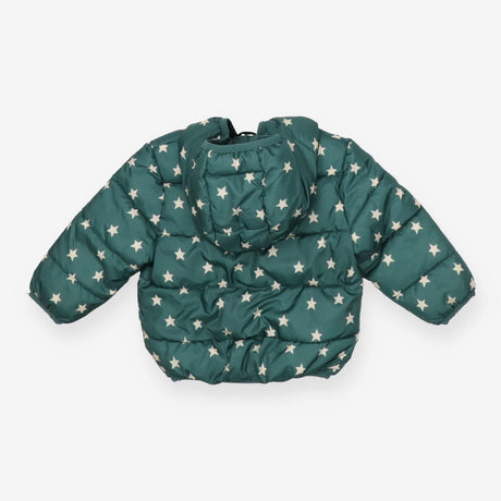 Green puffer coat with stars