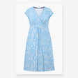 Dress Light Blue White Leaf Print V-Neck Short Sle