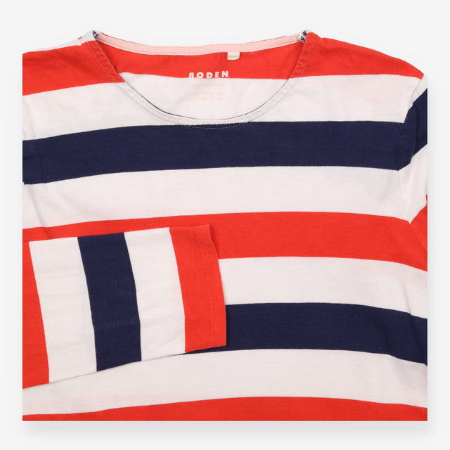Top Striped Red Navy White Cotton Long Sleeve