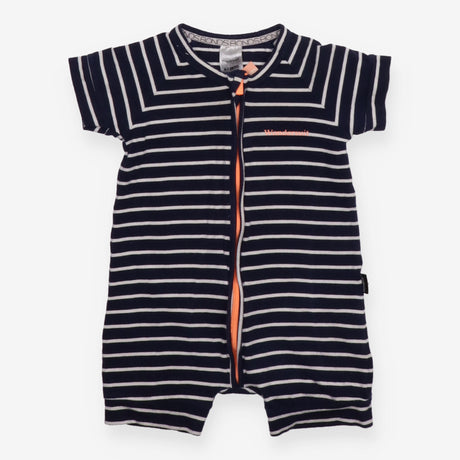 Romper navy blue white stripe orange zip