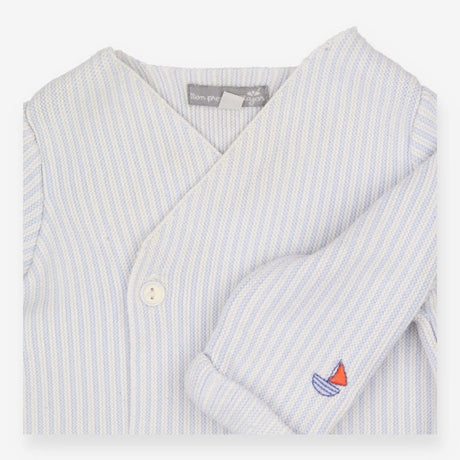 Baby Knit Cardigan Blue and White Stripe with Sail