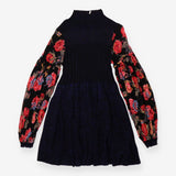 Knit Shine Ribbed Dress with Rose Sleeves