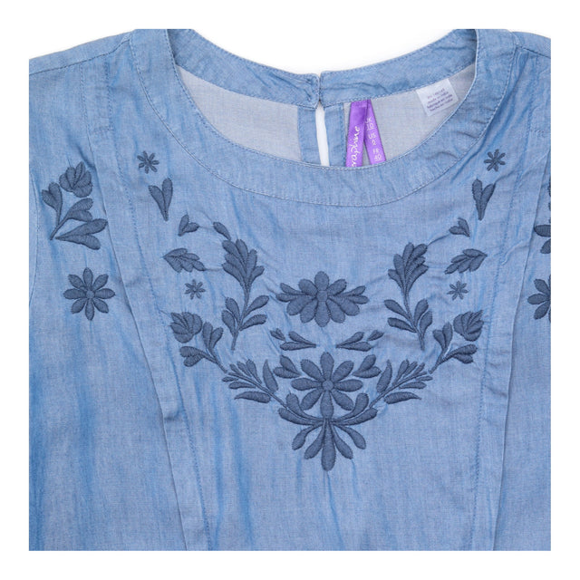 Maternity Dress Blue Floral Embroidered Tiered