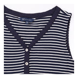 Sleeveless Henley Top Stripe Jersey Navy White