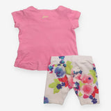 Outfit 2 pc Pink SS tee pockets white floral short