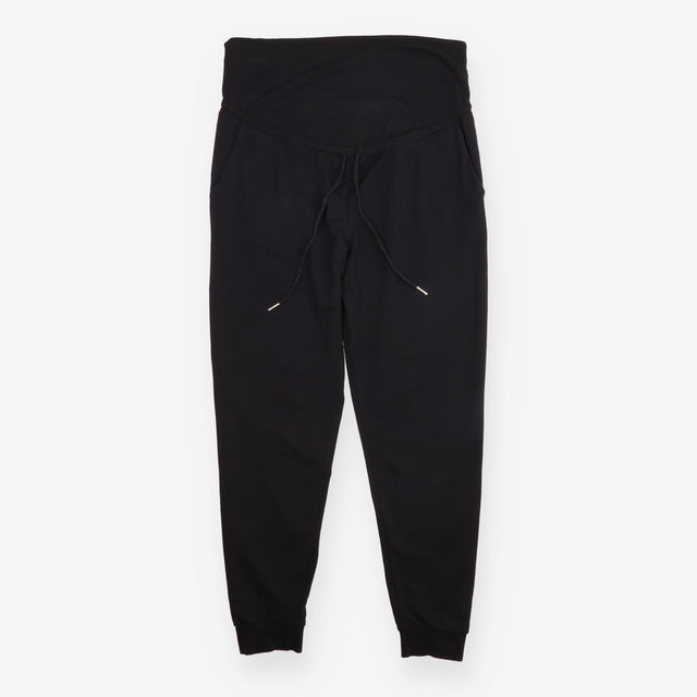 Maternity Joggers Black Cotton Stretch Drawstring 