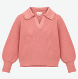Dusky Pink Rib Knit Jumper with Crochet Collar