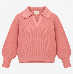 Dusky Pink Rib Knit Jumper with Crochet Collar