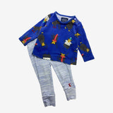 All over monkey print tee and blue stripe legging 