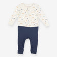 Romper Cream Bear and Ribbed Navy Bottoms