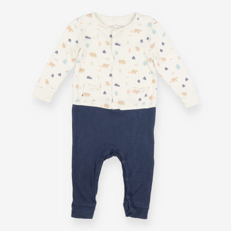 Romper Cream Bear and Ribbed Navy Bottoms