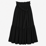Shirred Tiered Midi Skirt Black 100% Viscose